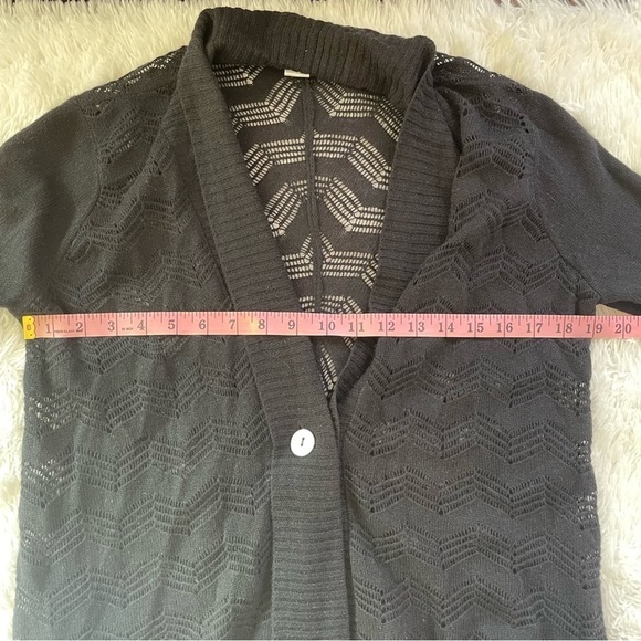 Garnet Hill | Cashmere Lightweight Crochet Knit Black Cardigan Sweater - Picture 7 of 9